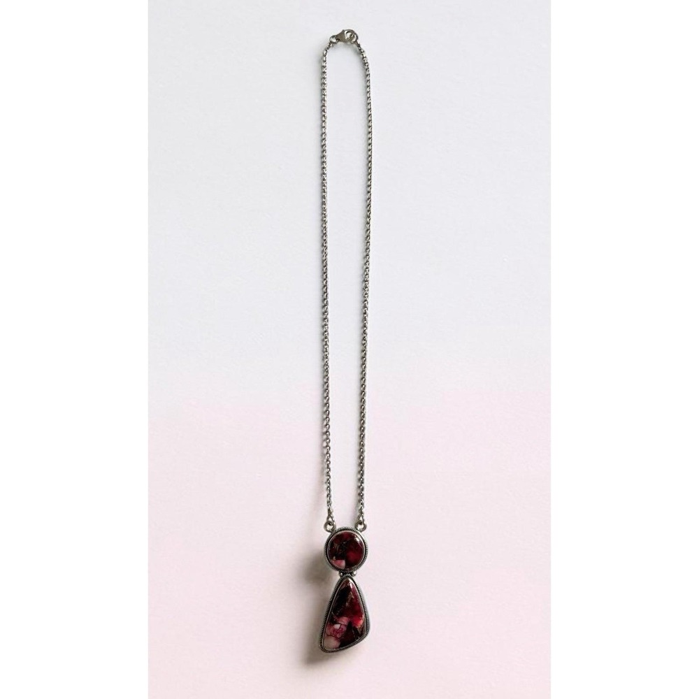 Red Marbled Stone Double Drop Pendant Necklace – Boho Statement Jewelry